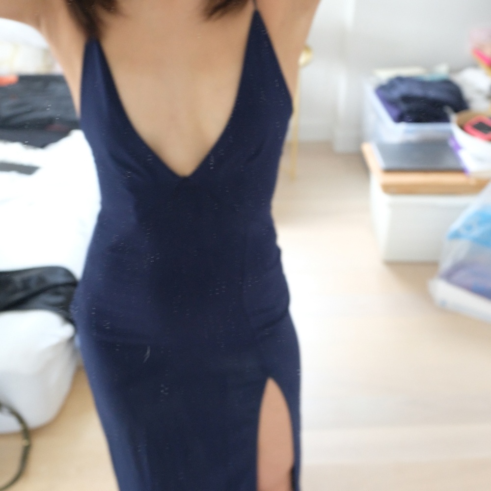 Nasty Gal Navy Strappy Slit Maxi Dress, 6